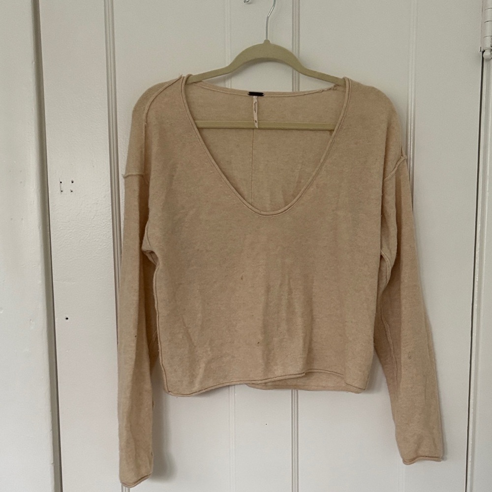 Free People Cream Long Sleeve Sweater